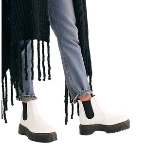 Doc Marten White Leather Platform Chelsea Boot with Black Elastic